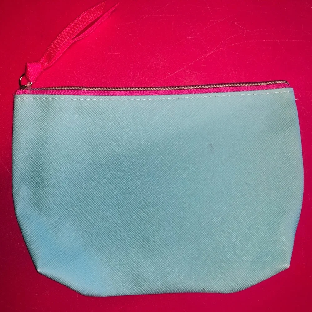 Vacay Mode Cosmetic Pouch Pink Aqua MakeUp Beauty Lipgloss Mirror IPhone Parfume